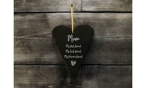 Mum - Forever Friend Welsh Slate Heart Hanging Sign